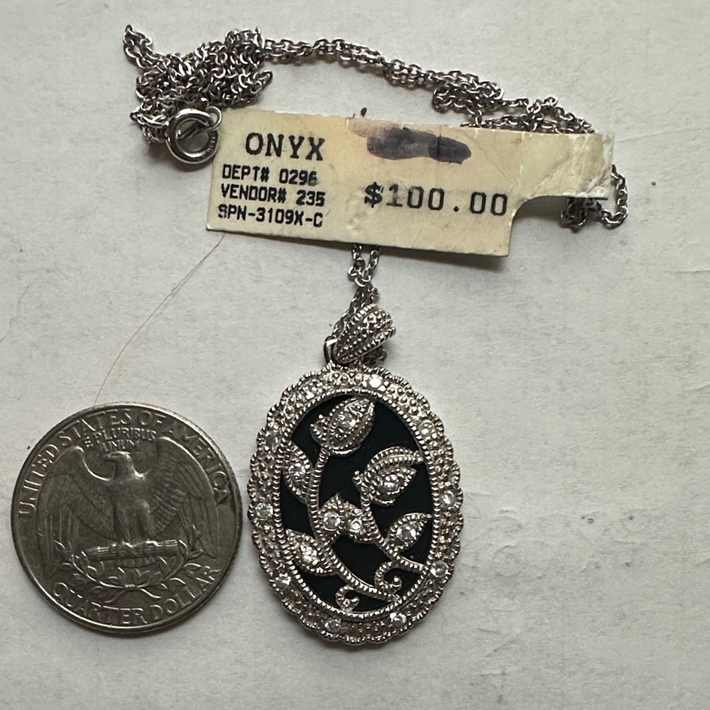 Onyx Black and 926 Silver Leaf Pendant Necklace